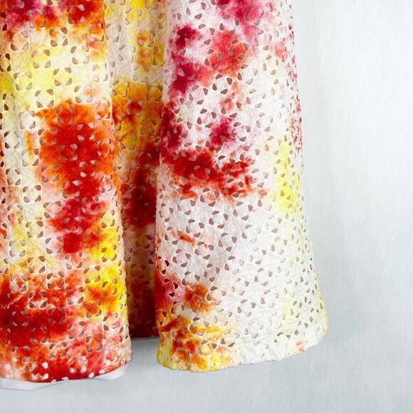 Ann Taylor Size 6 Skirt Maisie Daisy Tie Dye Handmade Yellow Red Eyelet 546‎ - Picture 7 of 11